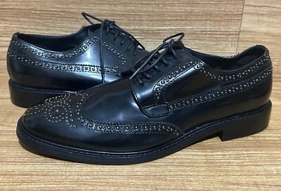 Aldo Wingtip Metal Studded Oxford Dress Shoe Sz 9 Mens 42 Black Patent Leather - Image 1 of 4