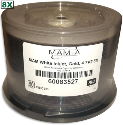 50-Pak MAM-A (Mitsui) GOLD White Inkjet Printable 8X DVD+R's, Mitsui 83527 - Image 1 of 2
