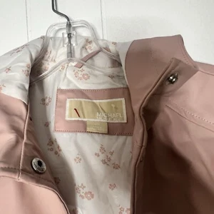 Michael Kors Kids Girls Mate Pink Raincoat Jacket Coat Hooded Ruffle Size 10/12 - Picture 1 of 2