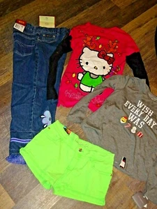 Girls XL 14 bundle 3 items holiday top t-shirt & shorts & pants denim crop pant - Picture 1 of 9