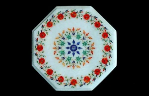 12" Semi Precious Stones Marble End Side Table Top Home decorative - Picture 1 of 1