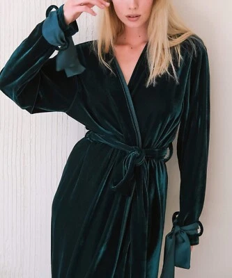 Kimonos For Women Robe Navy Blue Long Sleepwear Gown V Neck Lace Up Long Sleeves - Image 1 of 4