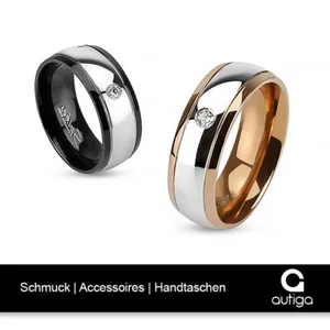 Damen Herren Ring Edelstahl Partnerring Ehering Zweifarbig Zirkonia Kristall - Bild 1 von 3