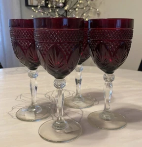 SET 4 Cristal D' Arques Durand ANTIQUE RUBY RED Crystal Wine/Water Glass Goblet - Picture 1 of 4