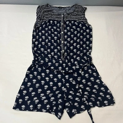 Mameluco sin mangas LOFT Ann Taylor para mujer pequeño boho azul blanco floral Foto 1 de 4