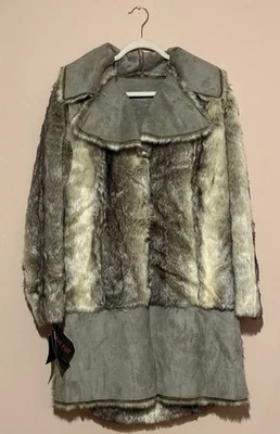 Adrienne Landau Coat Gray Reversible Size Large Faux Fur Suede Mid-Length NWT - Image 1 of 4