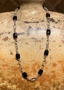 Sterling Silver and Black Onyx Simple Classy Necklace 19 Inches - Picture 1 of 5