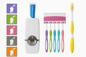 Automatischer Zahnpastaspender + Bürstenhalter 5-Sitzer - ohne Löcher, Montage - Bild 1 von 3