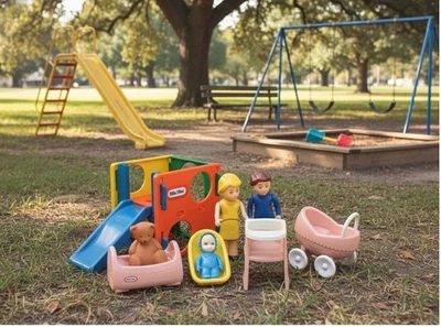 Винтажный семейный кукольный домик Little Tikes лот из 9 слайдов мебель для матери отца ребенка - Изображение 1 из 4