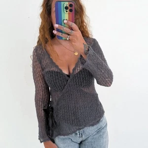 Ladies Monsoon Grey Mohair Knitted Tie Wrap Cardigan Top Size 14 - Picture 1 of 5