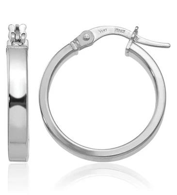 14K Solid White Gold Medium Hoop Earrings - Image 1 of 4