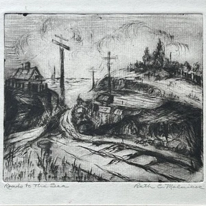 1940s Etching SAN FRANCISCO ROAD TO SEA Pencil-Signed LISTED Ruth Melnicoe VTG - Picture 1 of 13