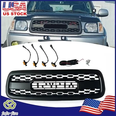 Front Grille Fit For Sequoia 2001-2004 ABS Upper Grill With 4 Lights Matte Black Foto 1 de 4