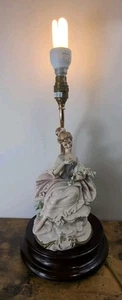 Vintage Table Lamp Figurine Capodimonte Signed B Merli 1980s Florist Working - Picture 1 of 11