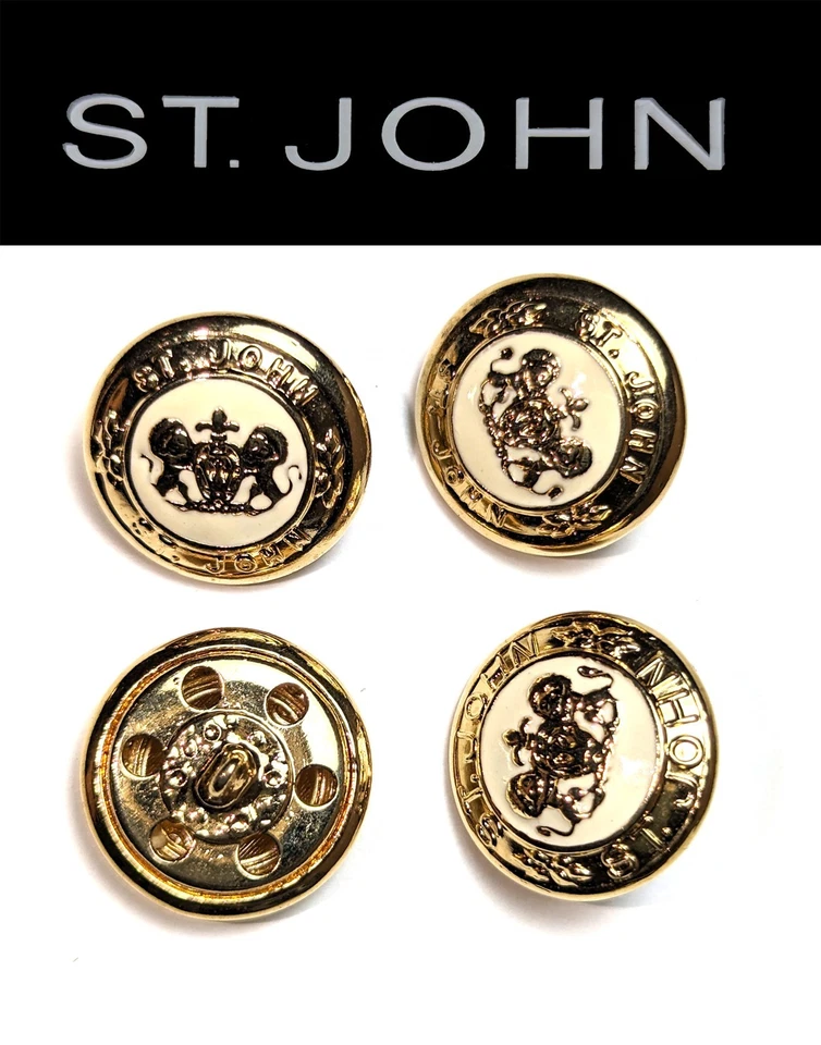 St John Knits (0.75 Inch) 2 Lion Coat Of Arms White/Gold Logo Replacement Button - Image 1 of 1