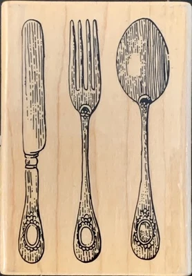 Stampabilities cubiertos tenedor cuchillo cuchara sello de goma Foto 1 de 3