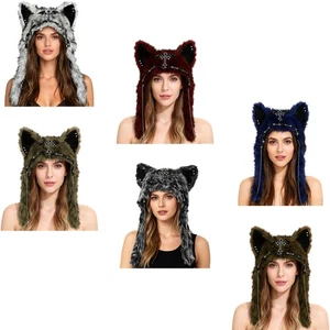 1Pc Gothic Cat Ear Plush Hat Earmuff Warm Punk Hat Halloween Party Festival Cap - Picture 1 of 49