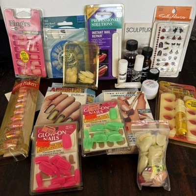 Vintage Lot Press On Broadway Glow-On Nails Fing’rs Airbrush Nails Set Y2K Glue - Image 1 of 4