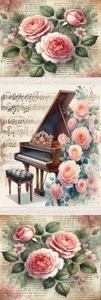 KLAVIER & ROSA ROSEN VINTAGE LOOK, VÖGEL, BLUMEN, HUNDE - LESEZEICHEN - MIT QUASTE - Bild 1 von 1