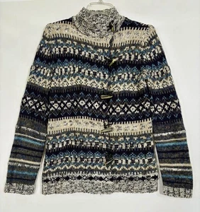 Vtg Evan Picone Fair Isle Chunky Knit Wool Blend Cardigan -Toggle Buttons Sz S - Picture 1 of 11