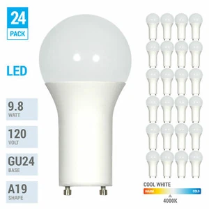 (24 Pack) 9.8W Dimmable A19 LED 40K Cool White 60W Equivalent GU24 Base Bulb - Picture 1 of 6