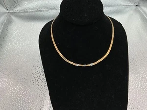 VTG SIGNED AVON GOLD TONE HERRINGBONE CHAIN NECKLACE w (3) CHANNEL SET CRYSTALS - Picture 1 of 4