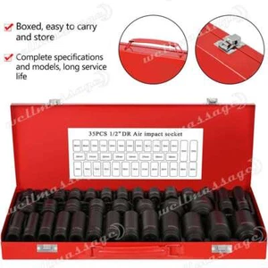 35pcs 1/2' Drive Deep Impact Socket Tool Set Metric Garage Workshop Tools 8-32MM - Picture 1 of 12