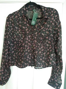 Women's Blouse Wild Fable Black Floral Printed Long Sleeve XS extra small NWT - Picture 1 of 2