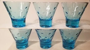 6 Vtg Hazel Atlas Capri Dots Flared Whiskey Glasses 3" Turquoise Blue 4oz - Picture 1 of 5