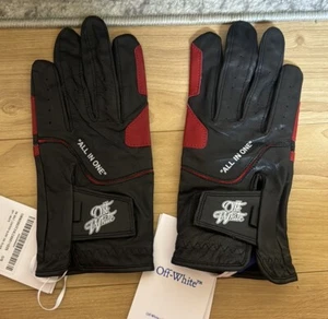 OFF WHITE Black/Red Leather Golf Gloves - Picture 1 of 4