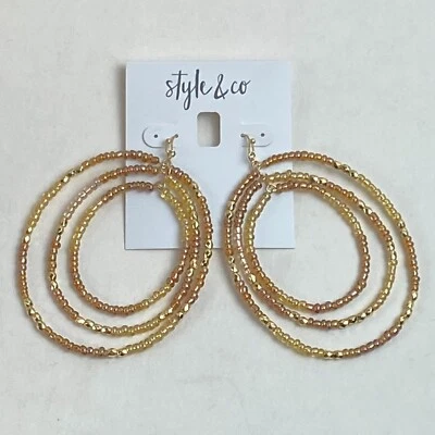 Pendientes de aro colgantes de gran tamaño con cuentas marrón y dorado de 3 pulgadas Foto 1 de 2