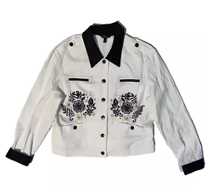 Christine Phillipe White Button Down Jacket Beaded Floral Accents - 16 - Picture 1 of 10