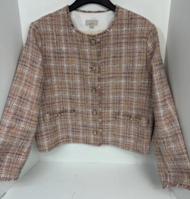 Blazer Loft Mujer 2XL Multicolor Metálico Botón Roscado Flecos Cuadros Foto 1 de 4