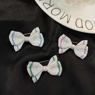 Nuevo Broche Plateado Topacio Espinela Azul Moño Europeo Piedras Preciosas Moda Mujeres Foto 1 de 4