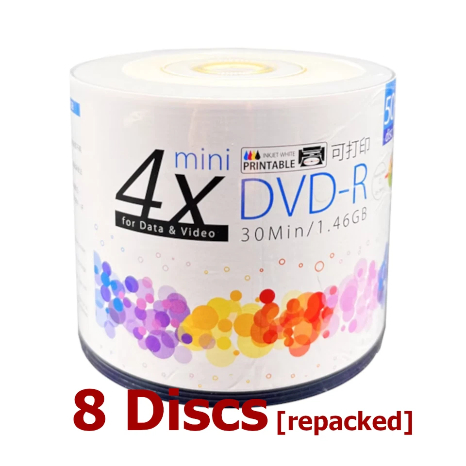 Mini DVD-R Disc 1.4GB 4x 8cm Mini Blank DVD Recordable Printable  - 8 Discs - Image 1 of 1