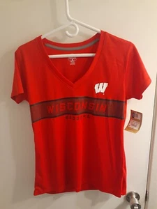 NEW Wisconsin Badgers NCAA Football Women's Red V-Neck T-Shirt NWT - Picture 1 of 4