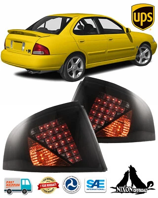 LED Tail Lights For 2000 2001 2002 2003 Nissan Sentra Black Smoke Brake Lamps - Image 1 of 4