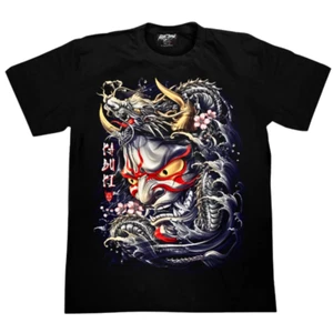 Dragon Demon Kabuki T-Shirt Japanese Oni Mask Graphic Glow In The Dark New Year - Picture 1 of 7