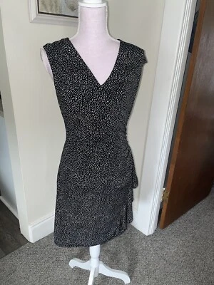 Vestido Anne Klein Talla 8 Ceñido a la Cintura Blanco y Negro Lunares Primavera Verano  Foto 1 de 4