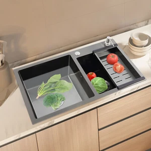 Kitchen Sink Double Bowl Stainless Steel Inset Basket w/ Drainer+Soap Dispenser - Picture 1 of 21