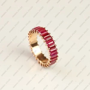 Ruby Eternity Minimalist Ring 14k Yellow Gold Band Jewelry Gift For Her Bridle - Picture 1 of 8