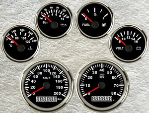 6 Gauge Set With Senders 200km/h Speedo Tacho Fuel Temp Volts Oil Pressure Black - Picture 1 of 8