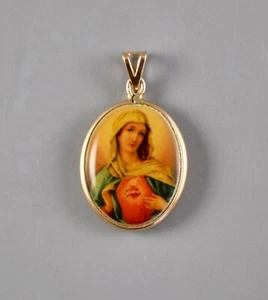 14k Massivgold doppelseitig Jesus Maria Porzellandruck Milor Italien Anhänger Kamee - Bild 1 von 7