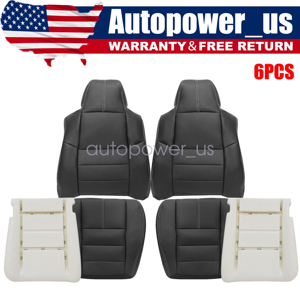 For 2008-2010 Ford F250 Super Duty Front Leather Seat Cover Black & Foam Cushion - Image 1 of 4