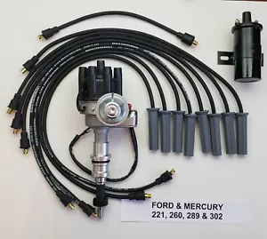 FORD 289 302 SMALL FEMALE HEI DISTRIBUTOR + COIL + 8.5mm BLACK SPARK PLUG WIRES - Picture 1 of 5