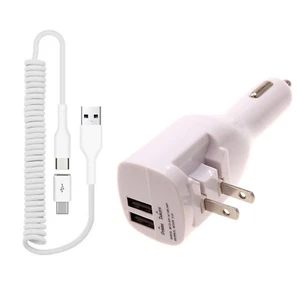 For Google Pixel 9 Pro Fold - Coiled USB Cable 2-in-1 Car Home Charger Micro-USB - Picture 1 of 8