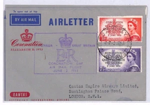 AUSTRALIA FDC 1953 CORONATION Air Letter London LONG LIVE THE QUEEN Slogan YM201 - Picture 1 of 12