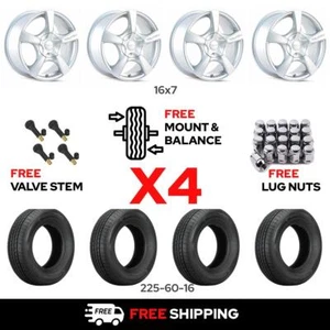TOUREN TR9 One Piece Cast Aluminum Wheel Gloss Hyper Silver Tire 225/60R16 - Picture 1 of 8