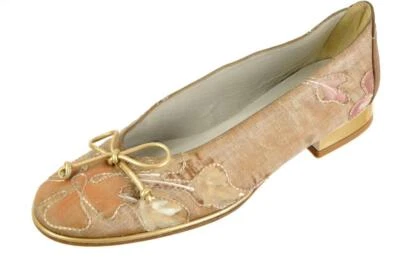 NEW Silk STUART WEITZMAN Beige Pink Ballet Flats Loafers Shoes 7 M Embroidery - Image 1 of 4