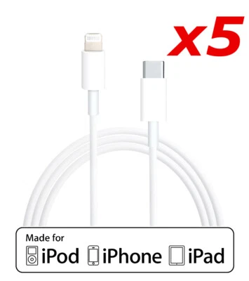 5 Pack 6ft MFI-Certified USB-C Charger Cable for Apple iPhone 11 12 13 Pro Max - Image 1 of 2
